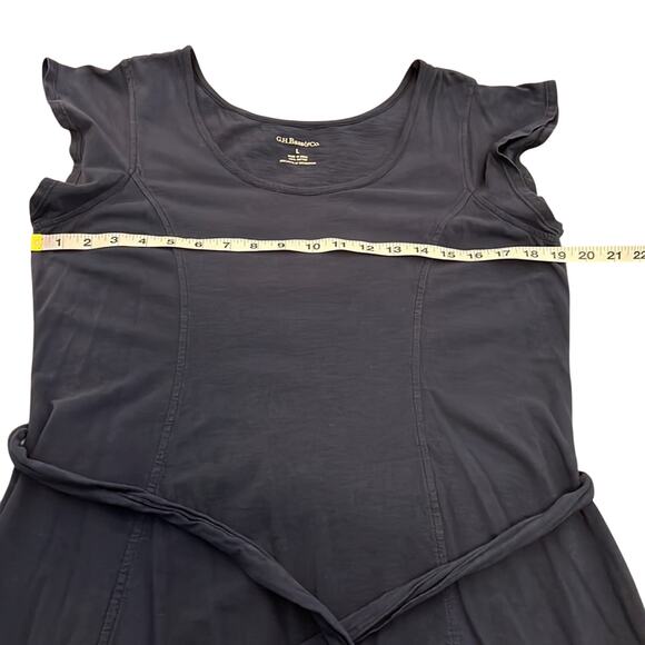 G.H.Bass & Co. Woman Size L Navy Blue Knit Dress Embroidered Drop Waist Tie Belt - Picture 7 of 11